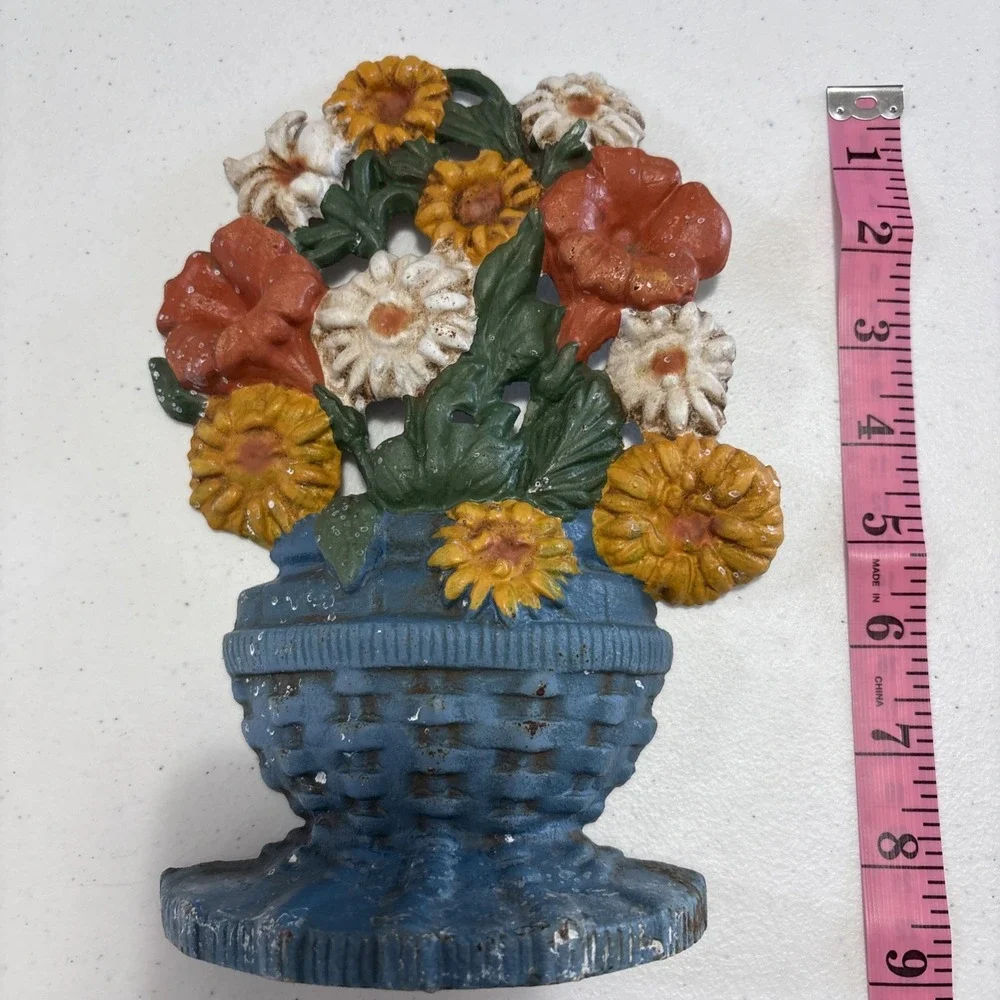 Vintage Cast‎ Iron Flowers In Basket Wall Hanging Decor
